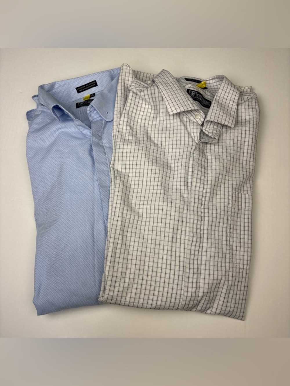 Stacy Adams Mens 18 38/39 Button Up Shirts Blue White Checkered Long Sleeve